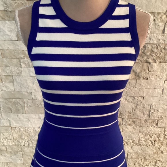 Milly "Degrade" Blue and White Striped Fit and Flare Dress - Picture 4 of 11